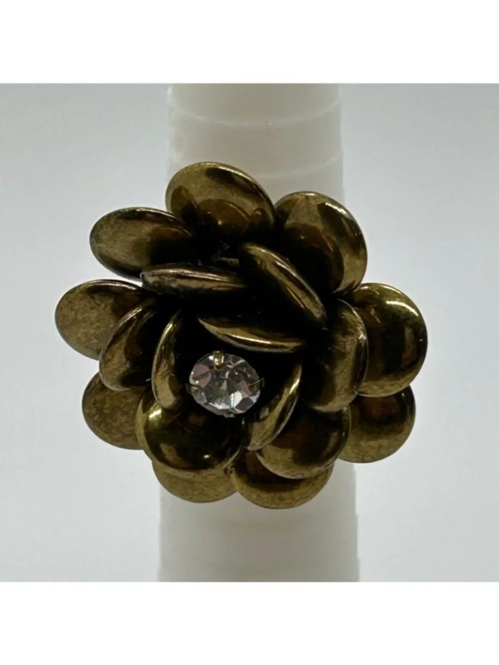 Joan Rivers Gold Tone Flower Ring With Crystal Center Statement Accessory